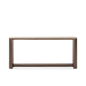Consola 181x36x81 Madera de Roble/Chapa de Roble/Mármol Travertino -- Marrón/Crema