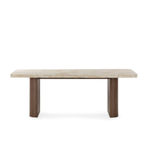 Mesa Comedor 213x101x76 Madera de Roble/Chapa de Roble/Mármol Travertino -- Marrón/Crema