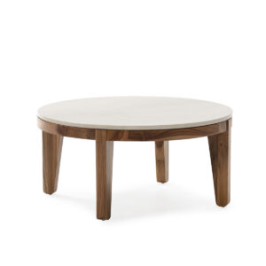 Mesa de Centro 90x90x40 Madera de Teca/Mármol -- Natural/Crema