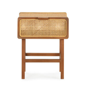Mesita de Noche 48x43x61 Madera de Cedro/Ratán -- Marrón Miel/Natural
