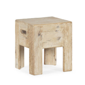Taburete 35x35x40 Madera de Pino Recuperado -- Blanco Envejecido