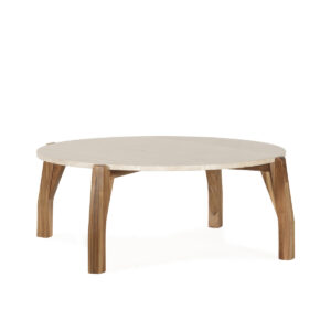 Mesa de Centro 113x113x40 Madera de Teca/Mármol -- Natural/Crema