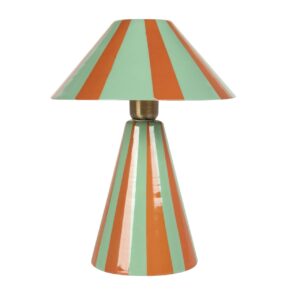 LAMPARA SOBREMESA METAL NARANJA AZUL 28x28x36 CM