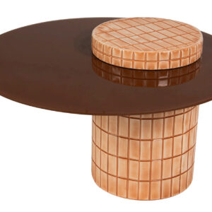 MESA DE CENTRO METAL CRISTAL TERRACOTA 80x80x49 CM
