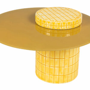MESA DE CENTRO METAL CRISTAL AMARILLO 80x80x49 CM
