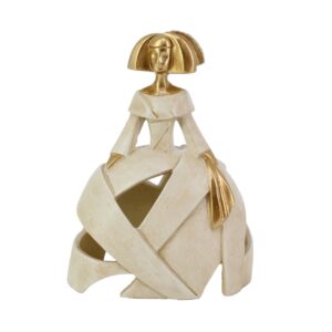 FIGURA MENINA RESINA BEIGE DORADA 13x8x17 CM