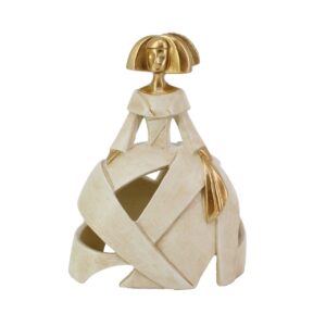 FIGURA MENINA RESINA BEIGE DORADA 16x10x24 CM