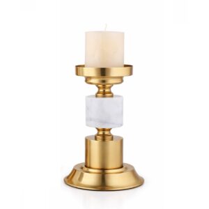 CANDELABRO METAL MARMOL DORADO 15x15x24 CM