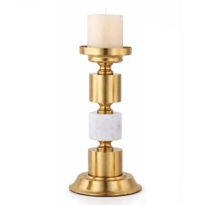 CANDELABRO METAL MARMOL DORADO 15x15x33 CM