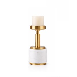 CANDELABRO METAL MARMOL DORADO 12x12x30 CM