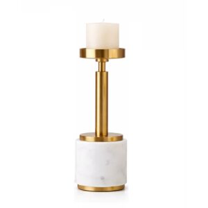 CANDELABRO METAL MARMOL DORADO 12x12x36 CM