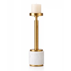 CANDELABRO METAL MARMOL DORADO 12x12x45 CM