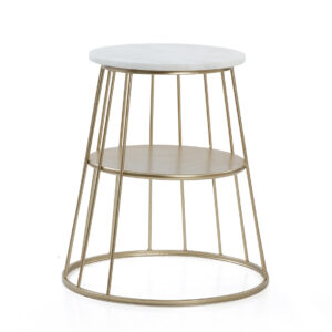 MESA METAL CHAMPAGNE TAPA MARMOLINA 55x55x61 CM