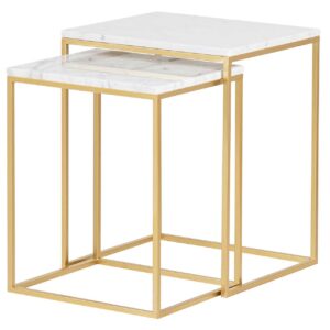SET 2 MESAS NIDO METAL MARMOL 45x38x55 40x33x50 CM