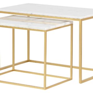SET 2 MESAS NIDO METAL MARMOL 77x44x50 55x38x45 CM