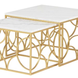 SET 2 MESAS NIDO METAL MARMOL 60x60x41 50x50x38 CM