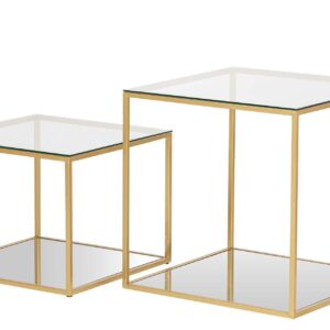 SET 2 MESAS METAL CRISTAL 50x50x50 45x45x35 CM