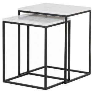 SET 2 MESAS NIDO METAL MARMOL 45x38x55 40x33x50 CM