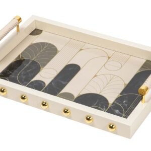 BANDEJA MDF ZINC BEIGE NEGRO 45x33x9 CM