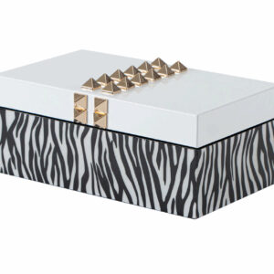 CAJA CEBRA MDF LACADO CUERO TACHUELAS 20x12x8 CM
