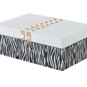 CAJA MDF LACADO CUERO TACHUELAS CEBRA 28x18x10 CM