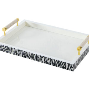 BANDEJA MDF LACADO CUERO TACHUELAS CEBRA 45x33x9CM