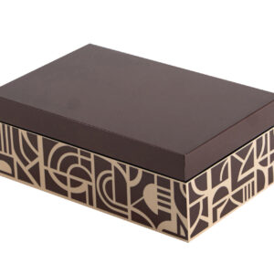 CAJA GEOMETRICA MDF LACADO CUERO 28x18x10 CM