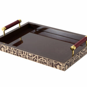 BANDEJA GEOMETRICA MDF LACADO CUERO 45x33x9 CM