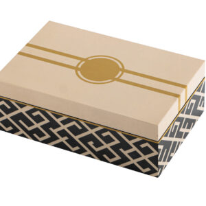 CAJA GEOMETRICA MDF LACADO CUERO 20x12x8 CM