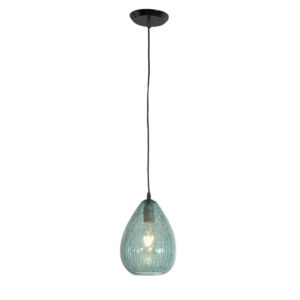 LAMPARA DE TECHO 18x18x25 CRISTAL CRAQUELADO AZUL/ METAL NEGRO