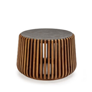 Mesa de Centro 78X78X45 Madera de Teca/Piedra Natural/Gris