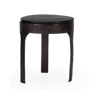 Mesa Auxiliar 46x45x52 Metal/Vidrio -- Negro/Azul Cobalto Envejecido