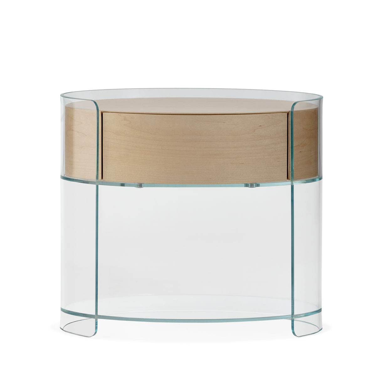 Mesita de Noche 55x32x50 Cristal/Madera -- Transparente/Natural